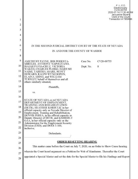 PAYNE v. DETR - ORDER RESETTING HEARING | Thierman Buck Law Firm